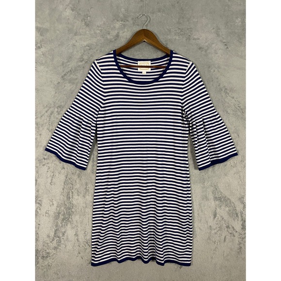 Sail to Sable Dresses & Skirts - Sail to Sable Dress Sz L Navy White Striped Bell Sleeve Knit‎ Nautical Coastal